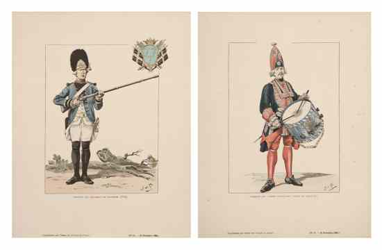 Appraisal: Job Two French Soldiers a pair color engraving x inches