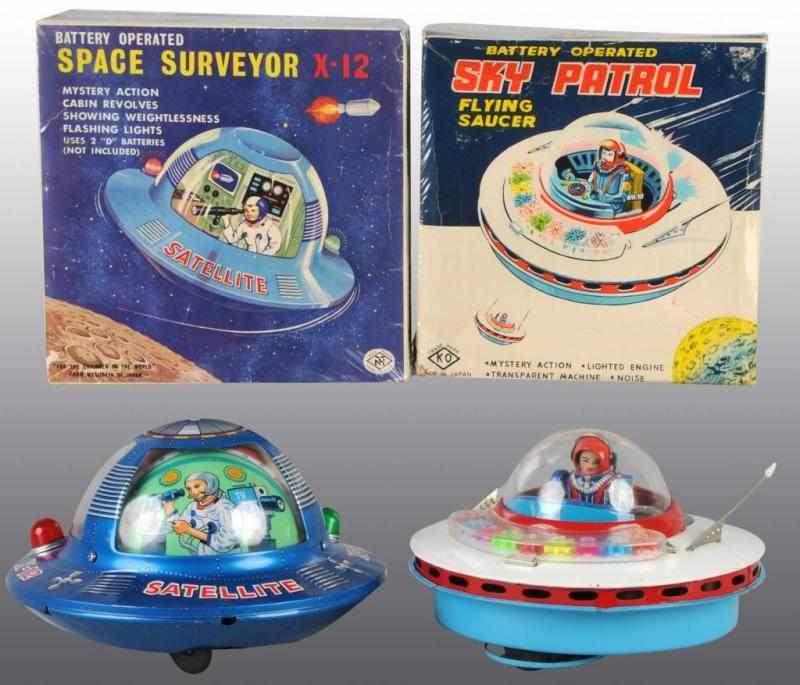 Appraisal: Lot of Tin Space Saucer Battery-Operated Toys Description Japanese Working