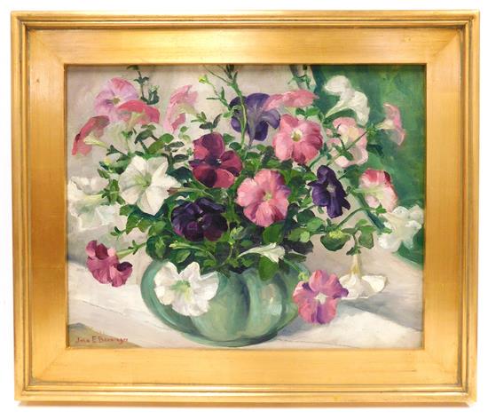 Appraisal: John E Berninger American - Petunias oil on canvas depicting