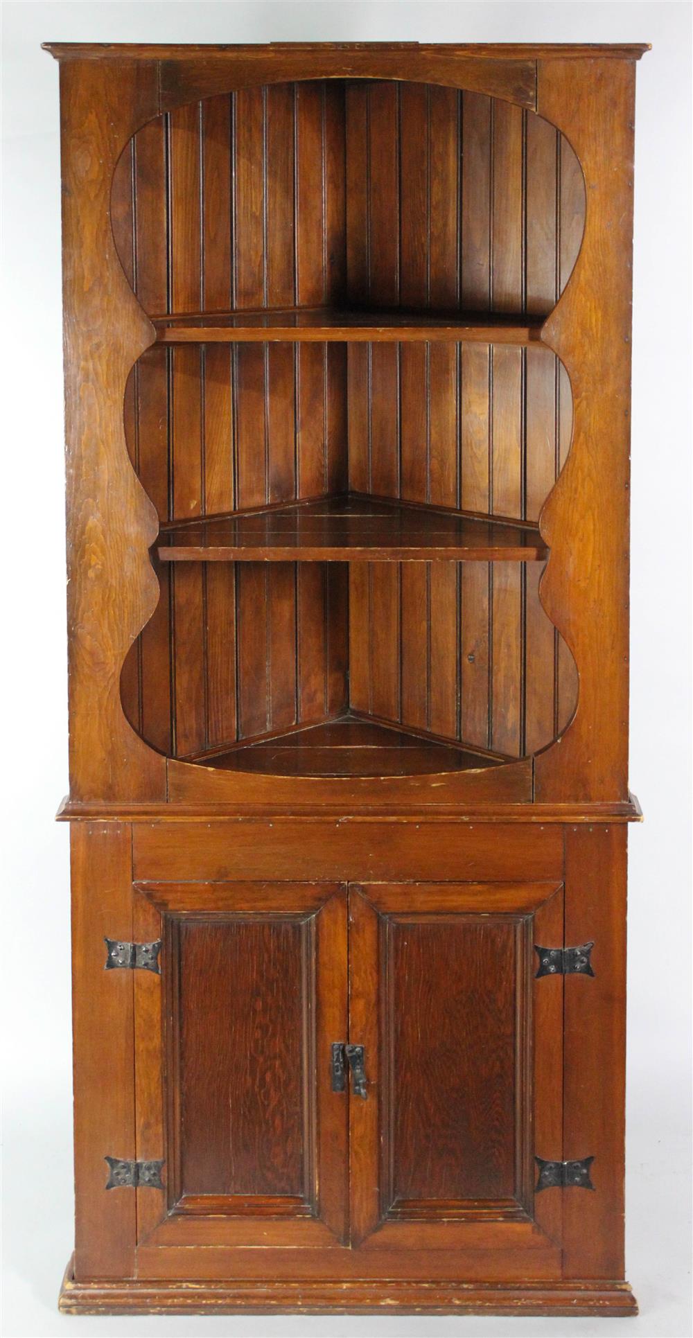 Appraisal: QUEEN ANNE STYLE PINE CORNER CUPBOARD cove molded cornice above