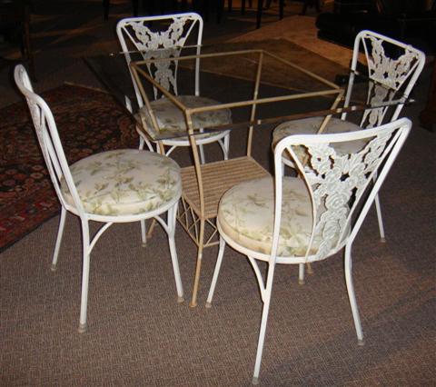 Appraisal: GLASS SQUARE TABLE WITH WICKER BASE AND FOUR COORDINATING GARDEN