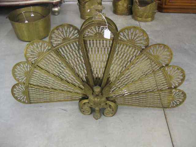 Appraisal: Brass Fireplace Screen fan style '' tall