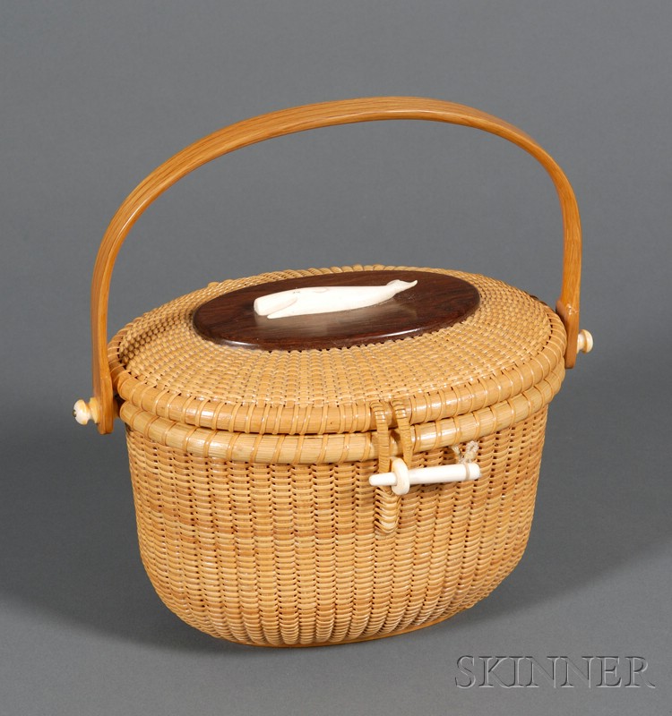 Appraisal: Oval Nantucket Basket Purse made by S G Gibbs late