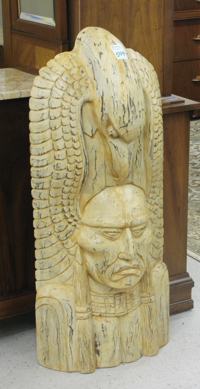 Appraisal: NATIVE AMERICAN INDIAN WOOD SCULPTURE Indian chief bust with eagle