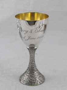 Appraisal: A modern silver goblet with textured stem Maker G G