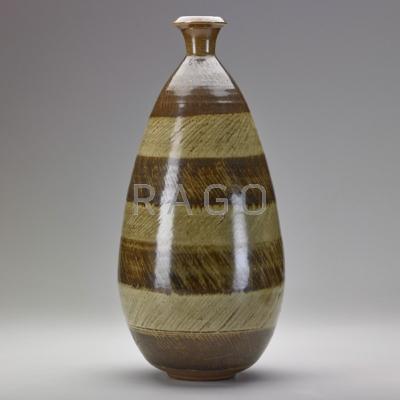 Appraisal: ANTONIO PRIETO - Tall glazed stoneware bottle-shaped vase with stripes