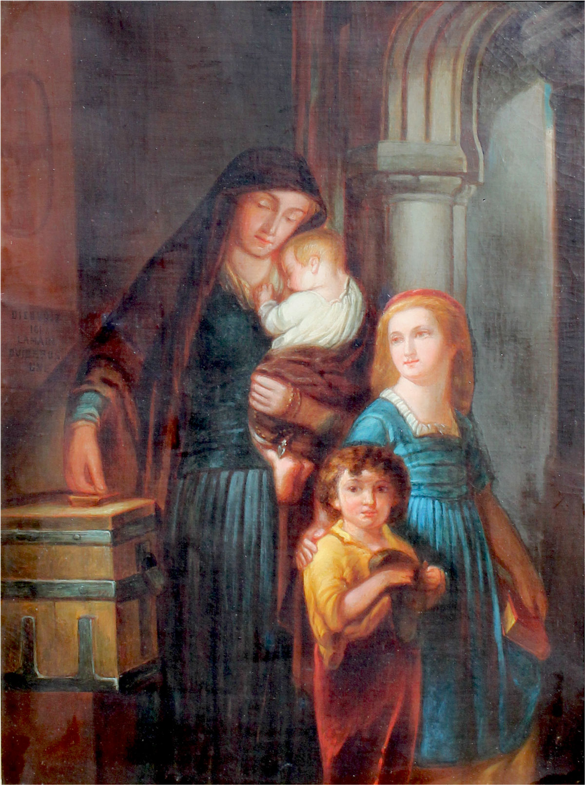 Appraisal: TH CENTURY GENRE PAINTING WITH MOTHER AND THREE CHILDREN Oil