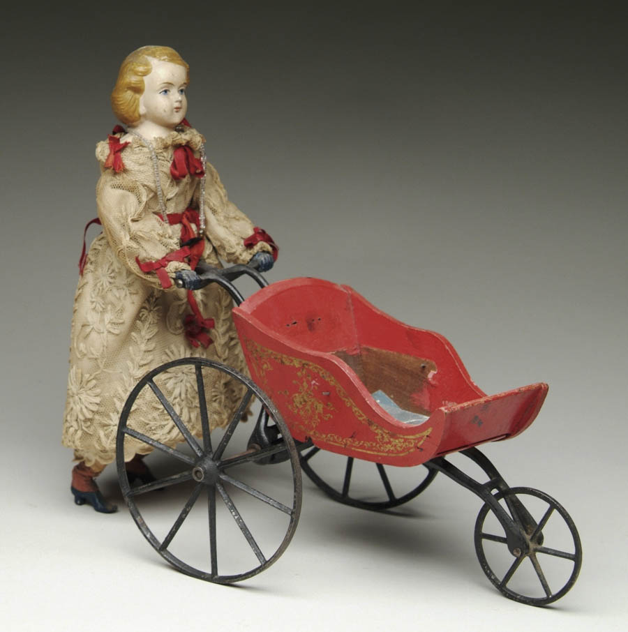 Appraisal: ALTHOF BERGMANN GOODWIN DOLL PUSHING CART Large composition wood and