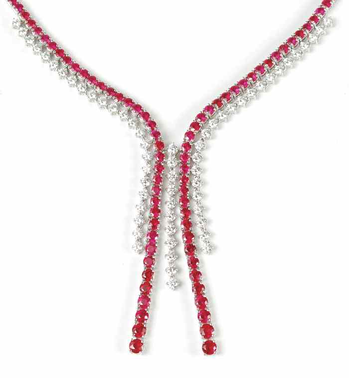 Appraisal: RUBY DIAMOND AND EIGHTEEN KARAT GOLD NECKLACE by Chow Tai