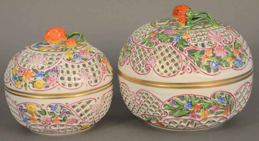 Appraisal: Two Herend baskets with lids and strawberry finial handle ht