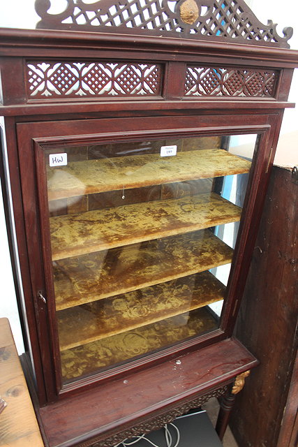 Appraisal: A LATE VICTORIAN MAHOGANY DISPLAY CABINET with fretwork cornice over