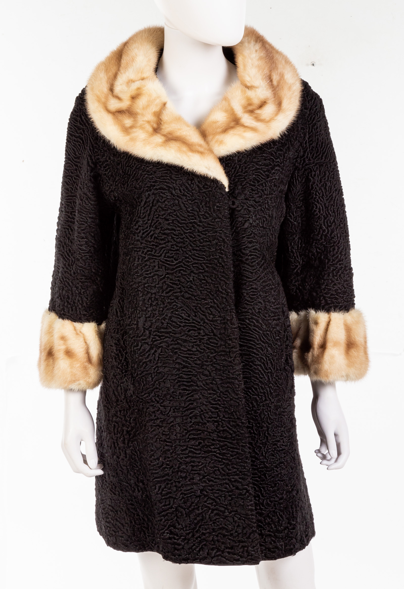 Appraisal: VINTAGE BLACK CURLY LAMB COAT By Swakara Genuine South-West African