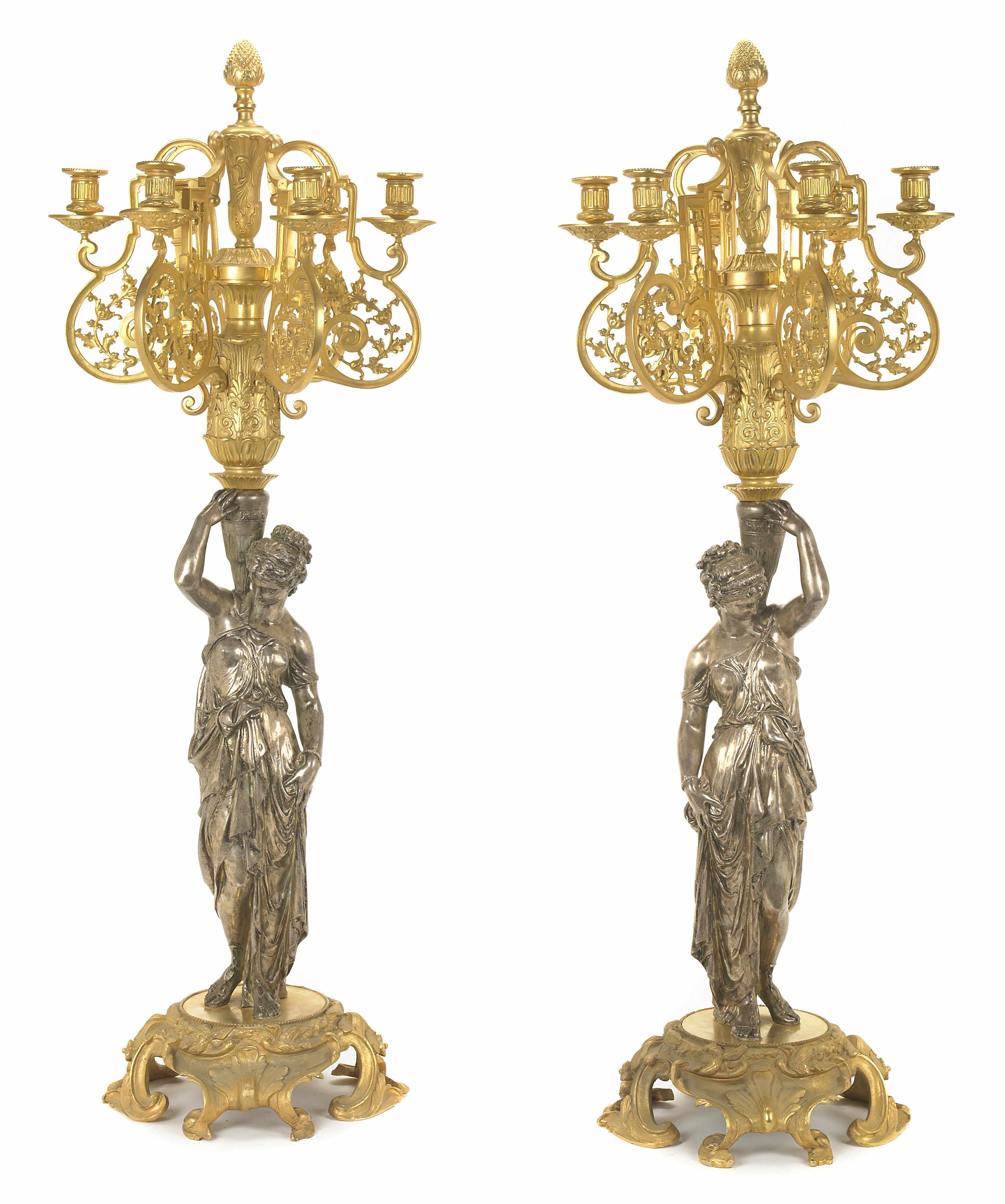 Appraisal: A pair of French silvered and gilt bronze figural six