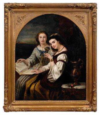 Appraisal: Julius Wagner portrait German - pair finely dressed ladies with