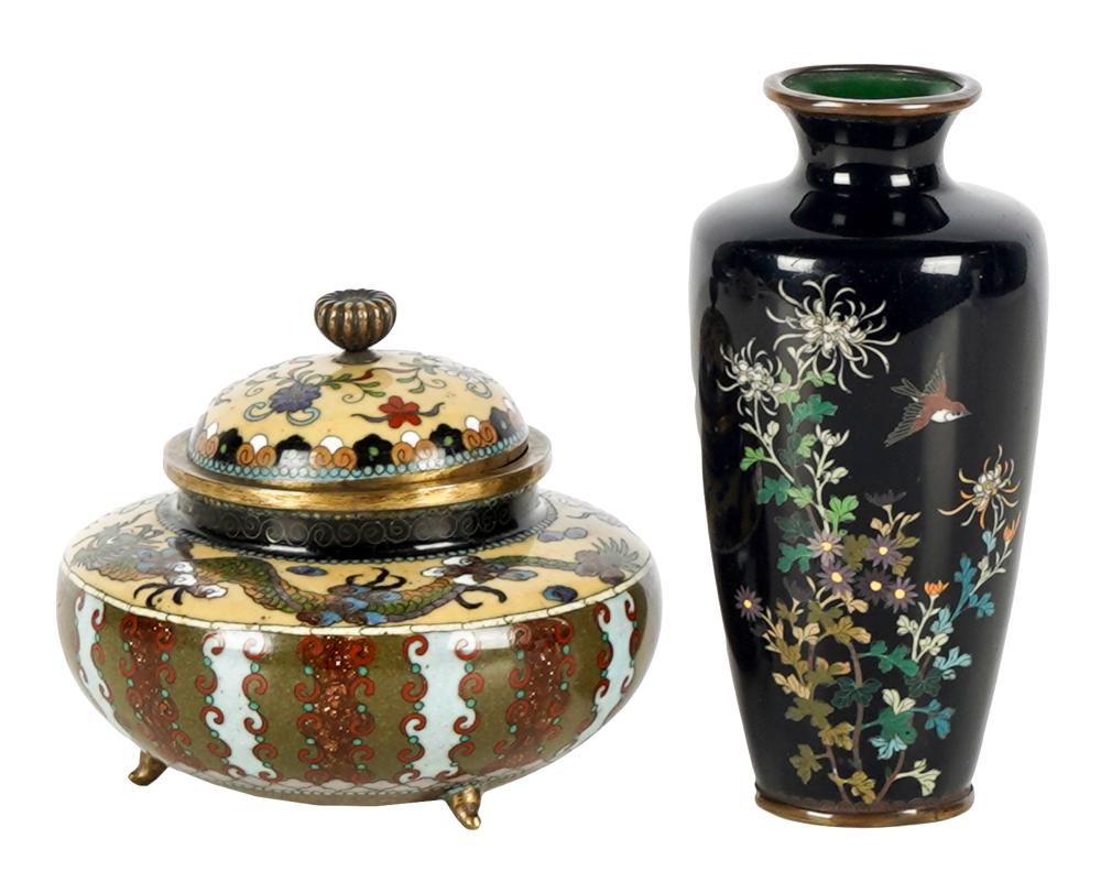 Appraisal: TWO ASIAN CLOISONNE ARTICLEScomprising a covered censer inches diameter inches