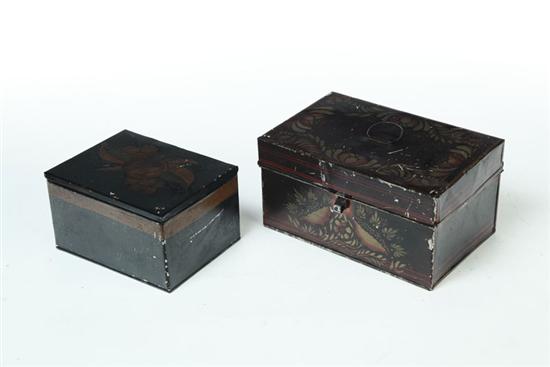 Appraisal: TWO TOLE BOXES American late th century Original dark japanning