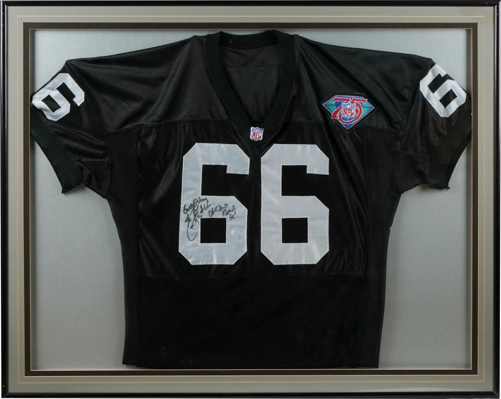 Appraisal: SIGNED OAKLAND RAIDERS JERSEYsigned and dated framed under acrylic x