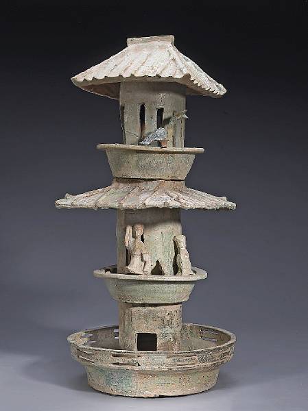 Appraisal: A green glazed pottery funerary model of a tower Han