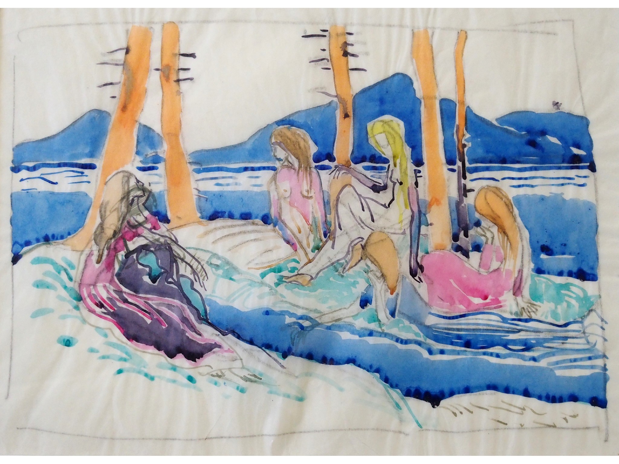 Appraisal: JESSIE MARION KING Scottish - WOMEN BY A SHOREWatercolour x