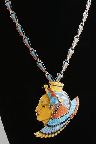 Appraisal: Necklace with pendant of pharoah with enamel decoration over sterling