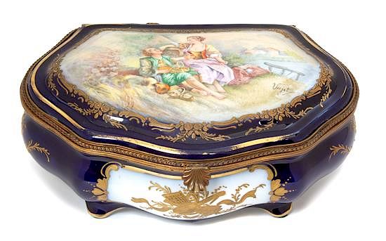 Appraisal: A Sevres Polychrome and Gilt Decorated Porcelain Jewel Box Height