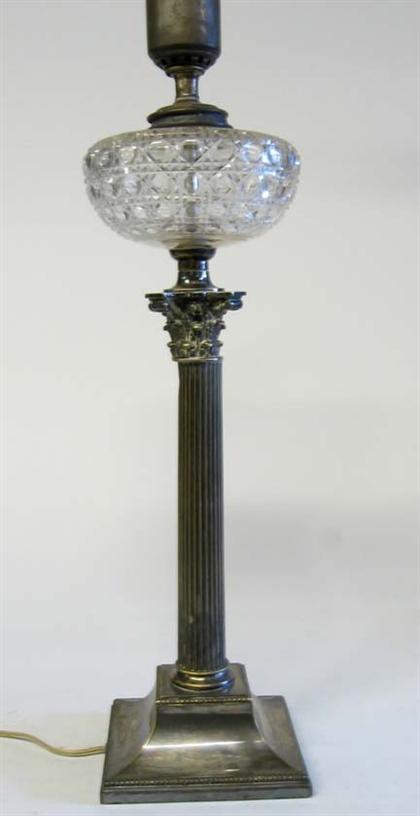 Appraisal: Victorian silver plated Corinthian oil lamp th century The square