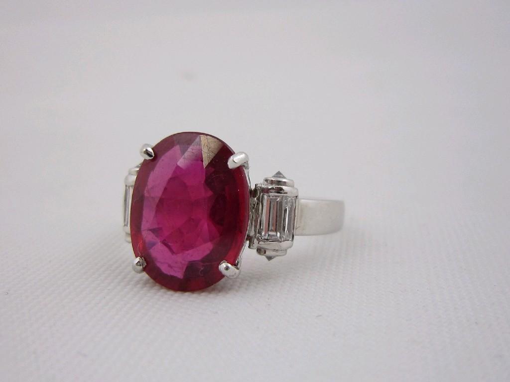 Appraisal: A Dianoor Ruby and Diamond Ring the large oval-cut ruby