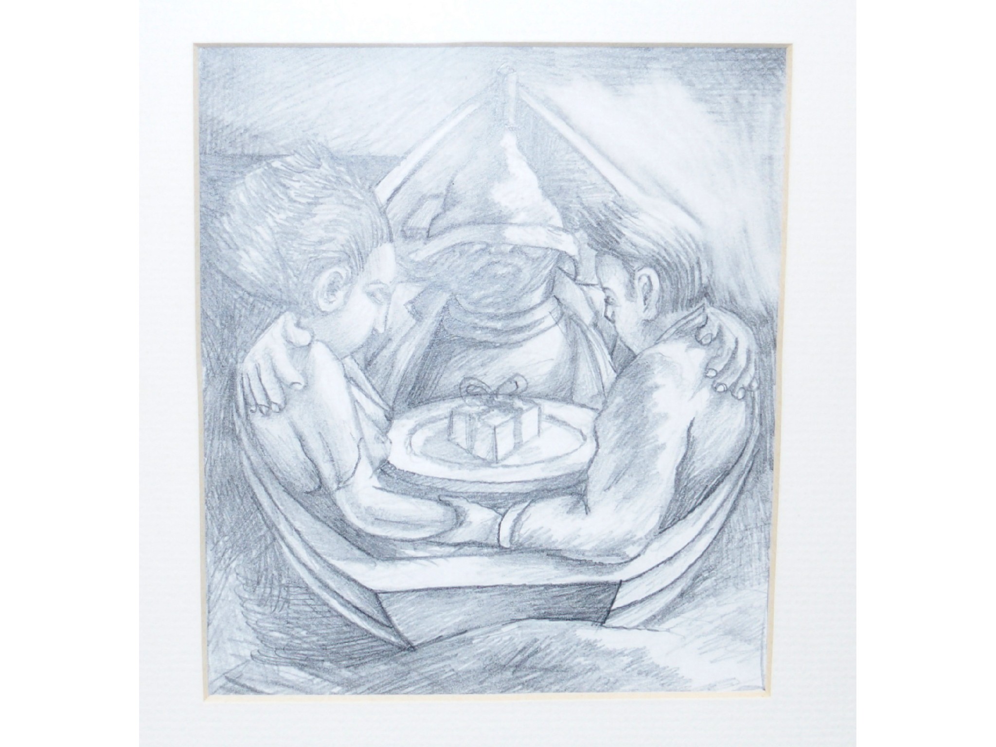 Appraisal: GRAHAM MCKEAN three in a boat pencil sketch