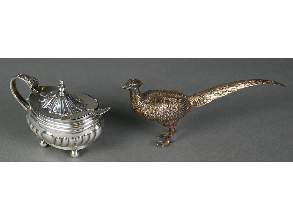 Appraisal: CONTINENTAL SILVER COLOURED METAL MODEL OF A PHEASANT standard cm