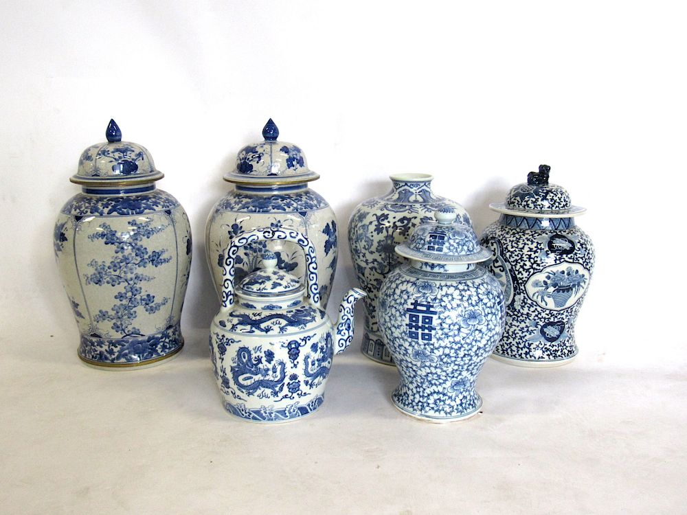 Appraisal: Grouping of Blue and White Porcelain Including four ginger jars