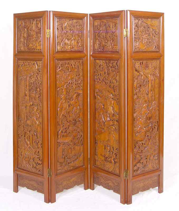 Appraisal: CARVED ROSEWOOD PANEL FLOOR SCREEN Carved in panels featuring scenes