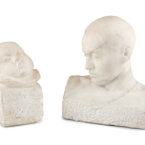 Appraisal: Two Carved White Marble Busts the larger with signature Sovar