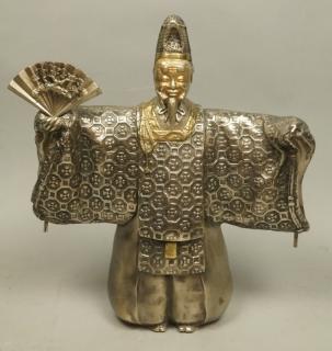 Appraisal: Heavy Cast Silver Metal Japanese Figural Statue Man wearing ornate