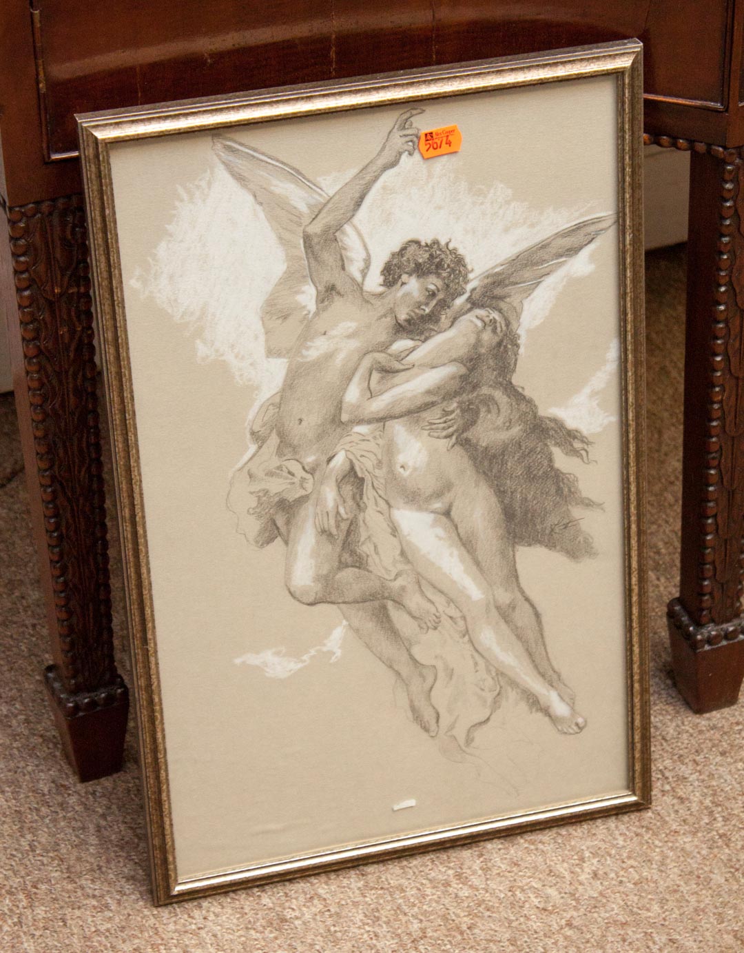 Appraisal: Framed drawing of Cupid and Psyche