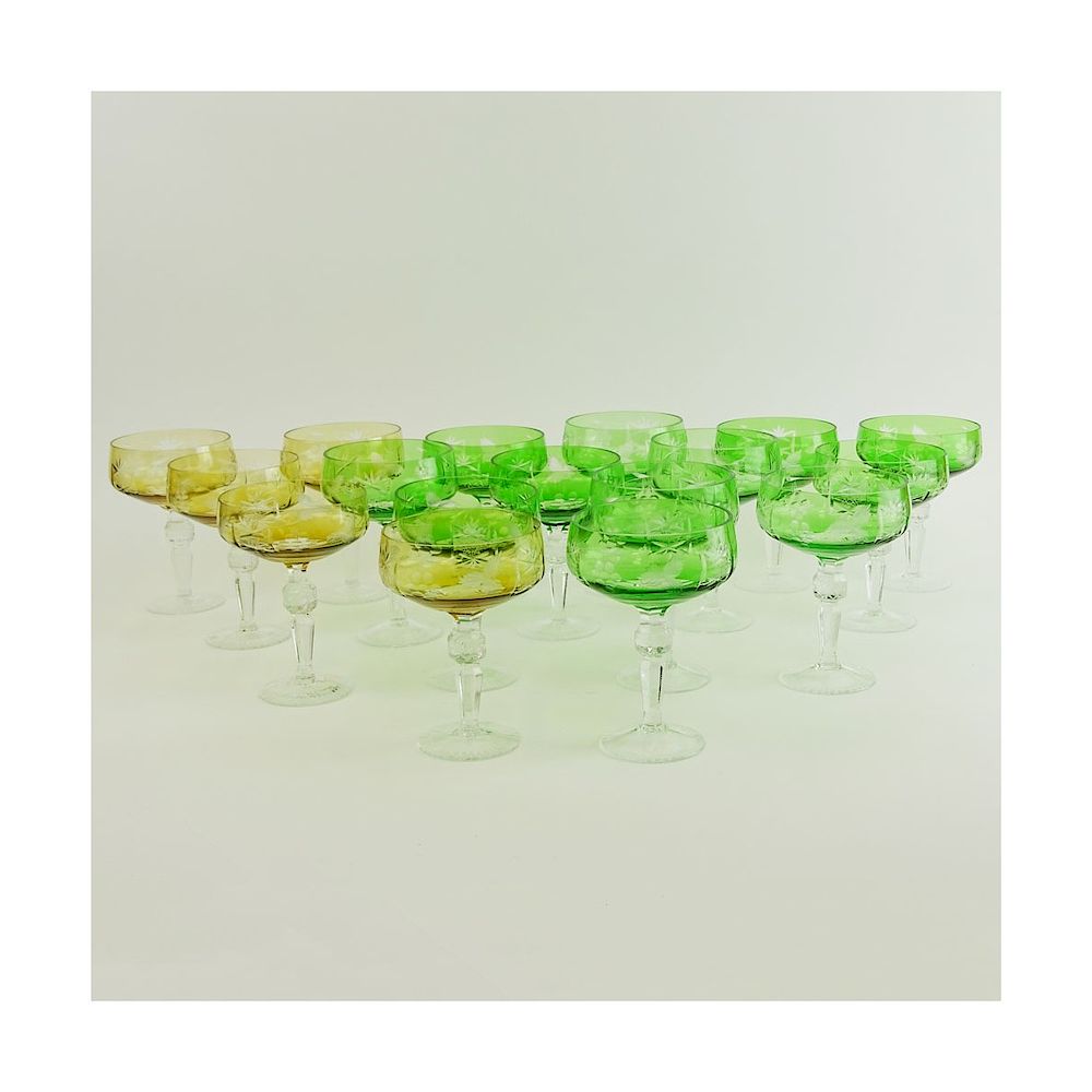 Appraisal: Lot of Bohemian Cut Glass Champagne Coupes in Green and