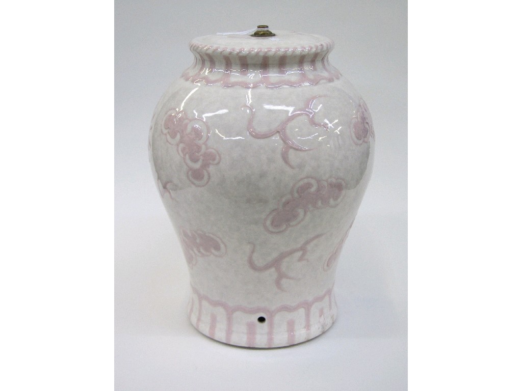 Appraisal: Charlotte Rhead Bursley Ware lampbase with pink dragon decoration on