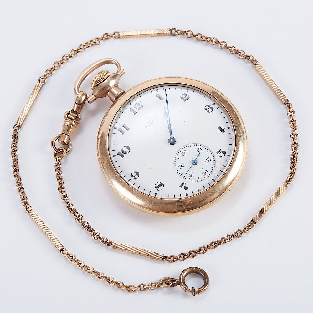 Appraisal: Elgin Gold Filled Pocket Watch w Chain Elgin Watch Company