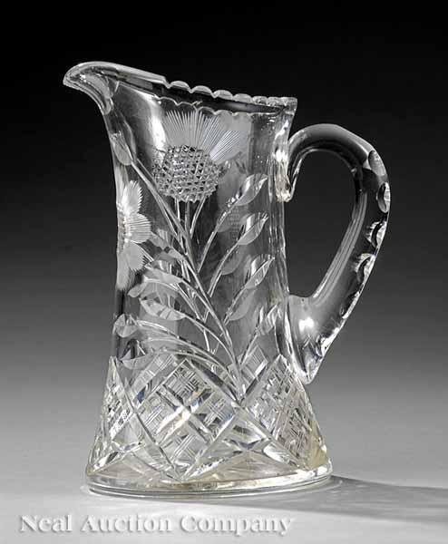 Appraisal: An American Brilliant Cut Glass Pitcher c cut with flowers