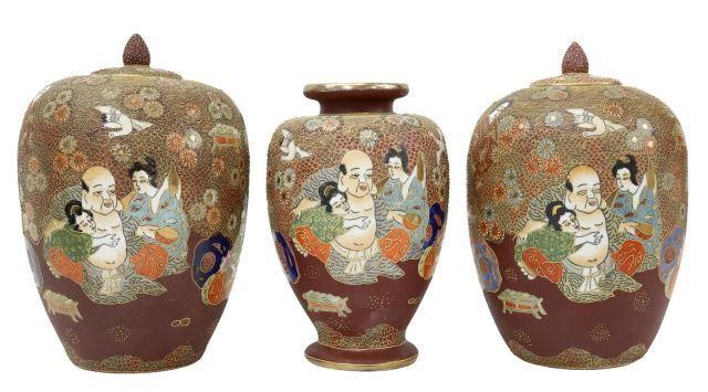 Appraisal: lot of Japanese Satsuma style porcelain melon jars and vase