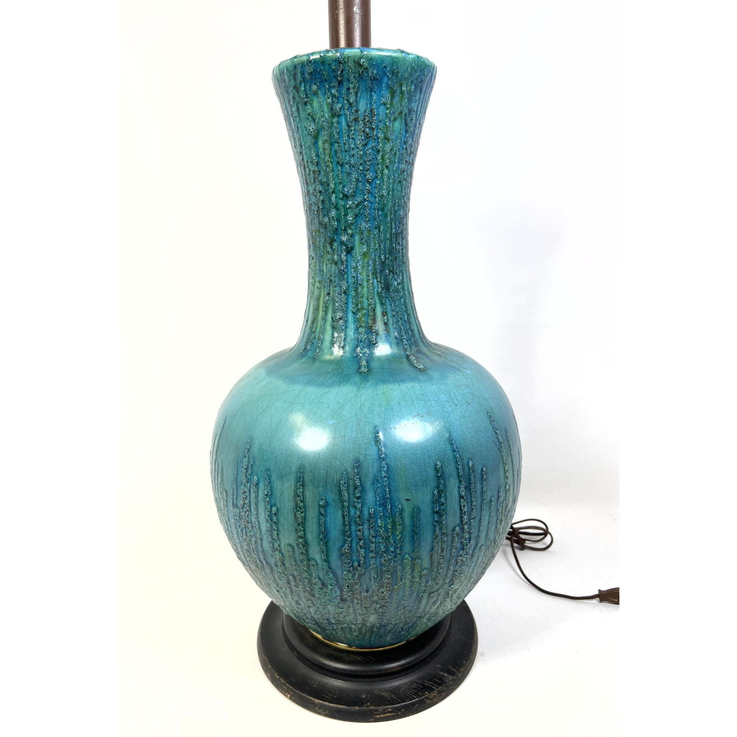 Appraisal: Blue lava glazed pottery lamp Pottery only inches Dimensions H