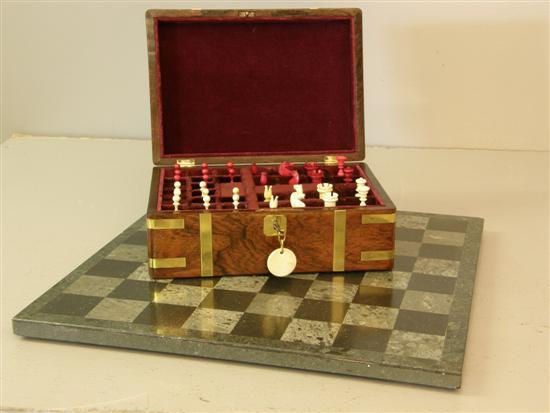 Appraisal: th century red and white ivory chess set in a