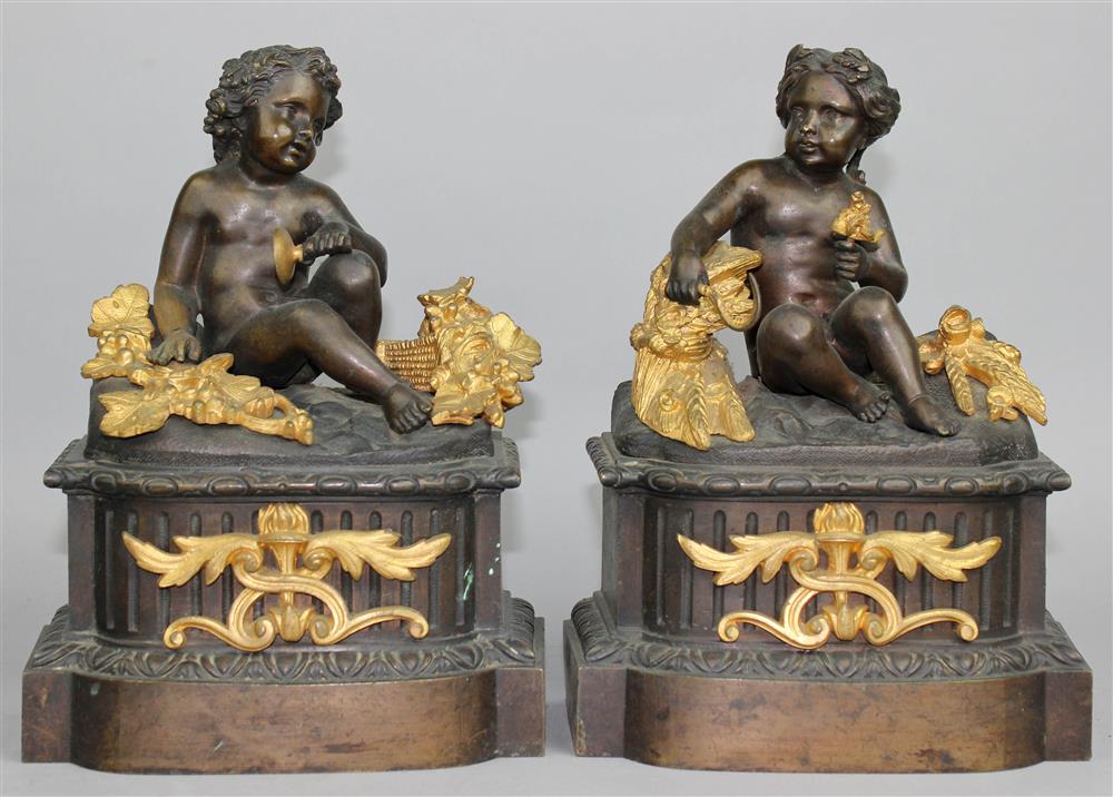 Appraisal: PAIR OF FRENCH BRONZE PUTTI REPRESENTING THE SEASONS SUMMER AND