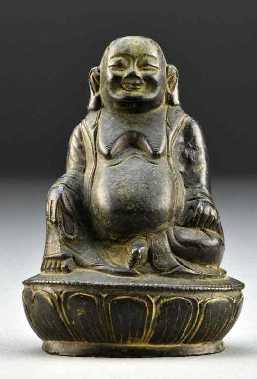 Appraisal: Chinese Qing bronze SculptorFinely molded to depict a seated happy