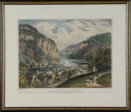 Appraisal: Currier Ives - View of Harper s Ferry Va Hand-colored