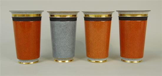 Appraisal: COLLECTION OF FOUR ROYAL COPENHAGEN GILT DECORATED CRACKLE GLAZE BEAKER