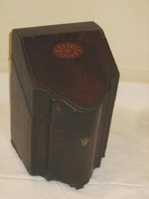 Appraisal: A GEORGE III MAHOGANY CUTLERY BOX with parquetry stringing sloping