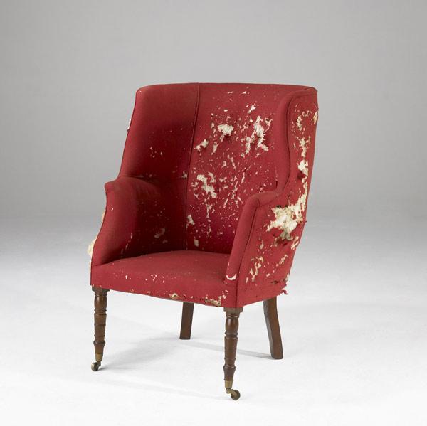 Appraisal: ENGLISH SHERATON WING CHAIR With mahogany frame th C x