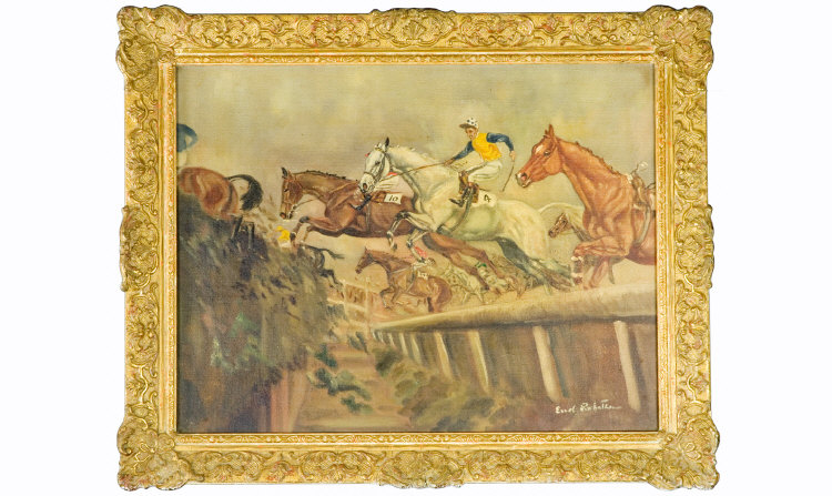 Appraisal: Framed Oil On Canvas thC Grand National Bechers Brook Signed