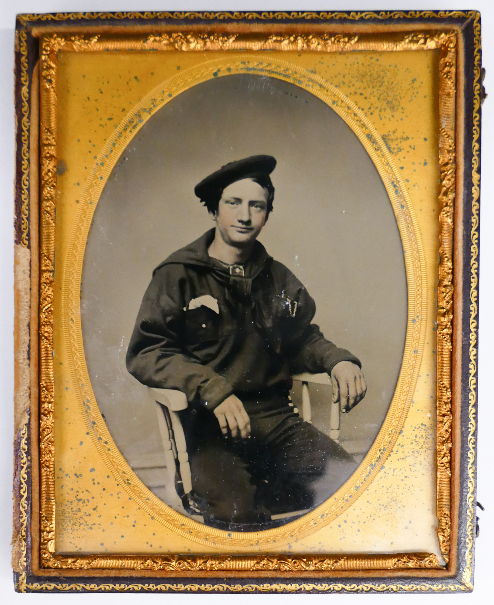 Appraisal: Half Plate Ambrotype of US Navy Seaman Sitter wears a