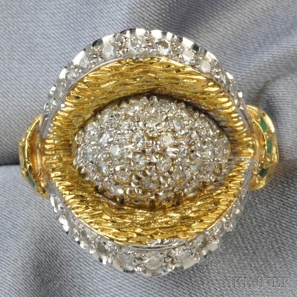 Appraisal: kt Gold Emerald and Diamond Ring pave-set with full-cut diamond